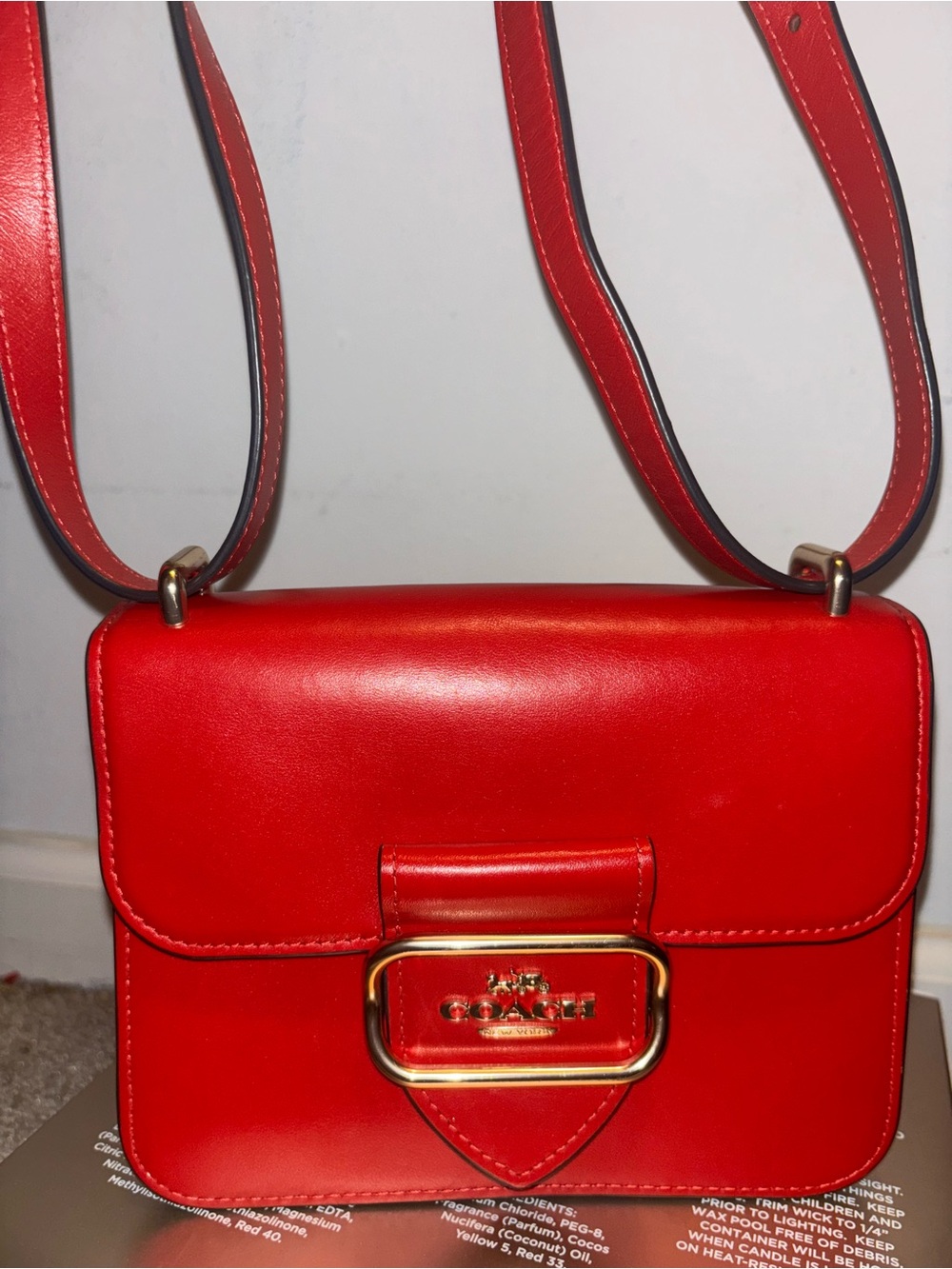 Coach Red Leather Crossbody with Gold Buckle - Picture 4 of 5